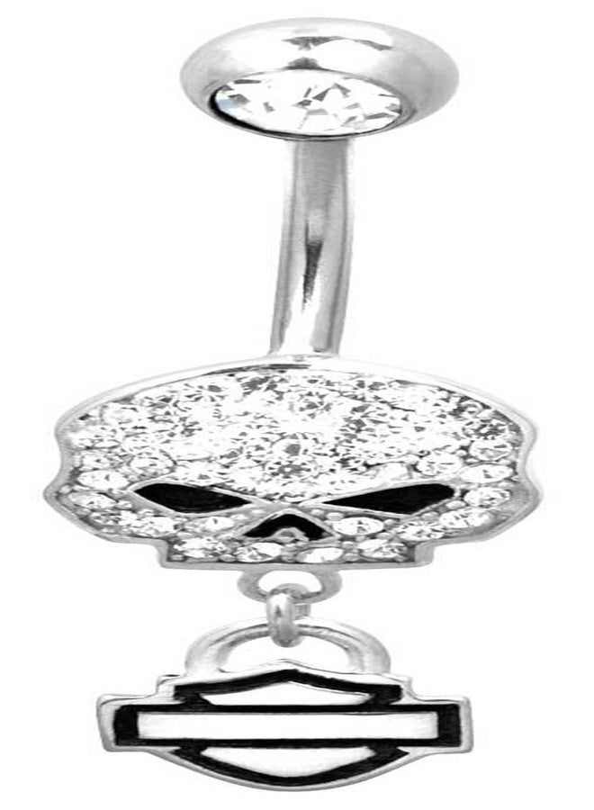 Harley-Davidson Women's Belly Jewel, Bling Willie G Skull, Silver HDZ0057